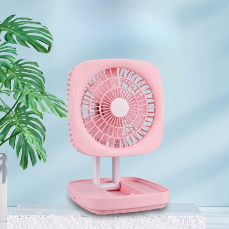 Reacharble Folding Desk Fan with LED Light ZK F666 (Pink)