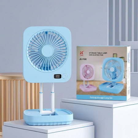 Reacharble Folding Desk Fan with LED Light ZK F666 (Blue)